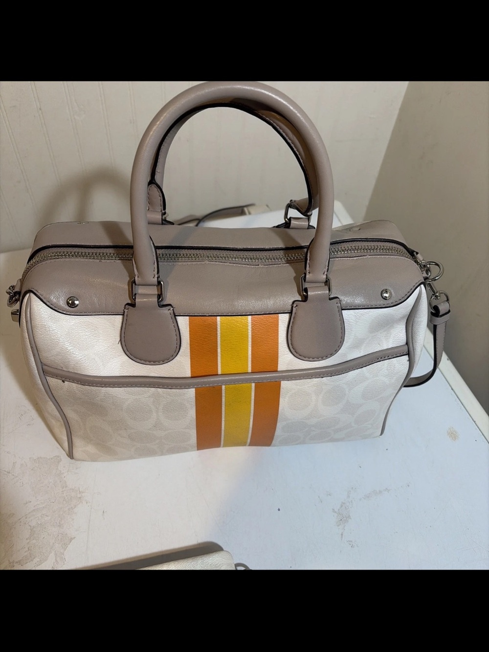 Coach Varsity Stripe Bennet Satchel with matching Wristlet - Picture 8 of 11